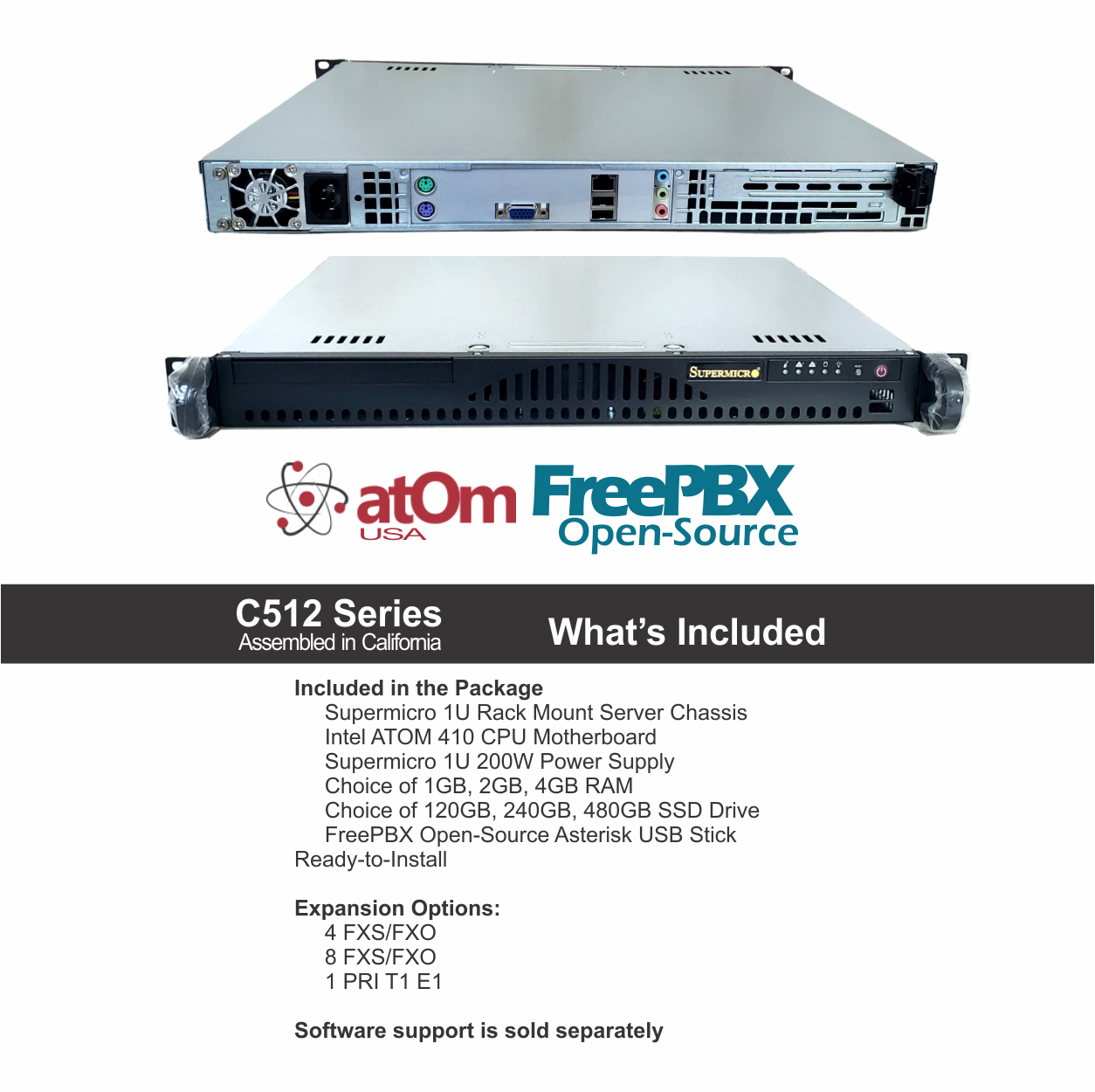 ATOM C512-4 FreePBX Open Source Asterisk Intel Business Rack PBX