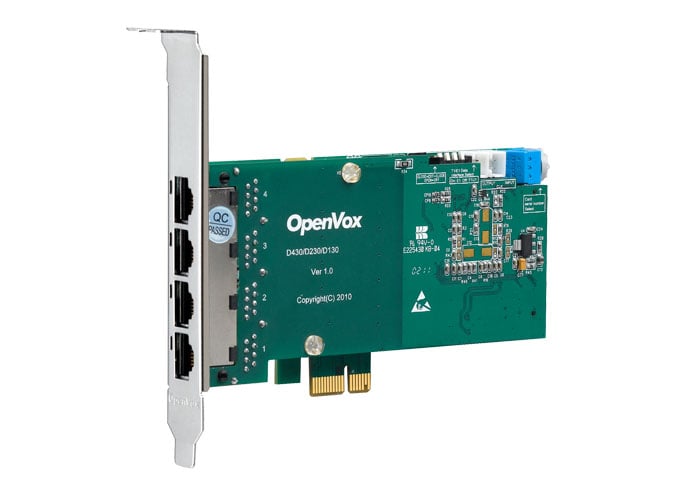 OpenVox DE430E Quad Span T1 E1 J1 PRI PCI-E Card w Echo EC2128 Module Low Profile Adv