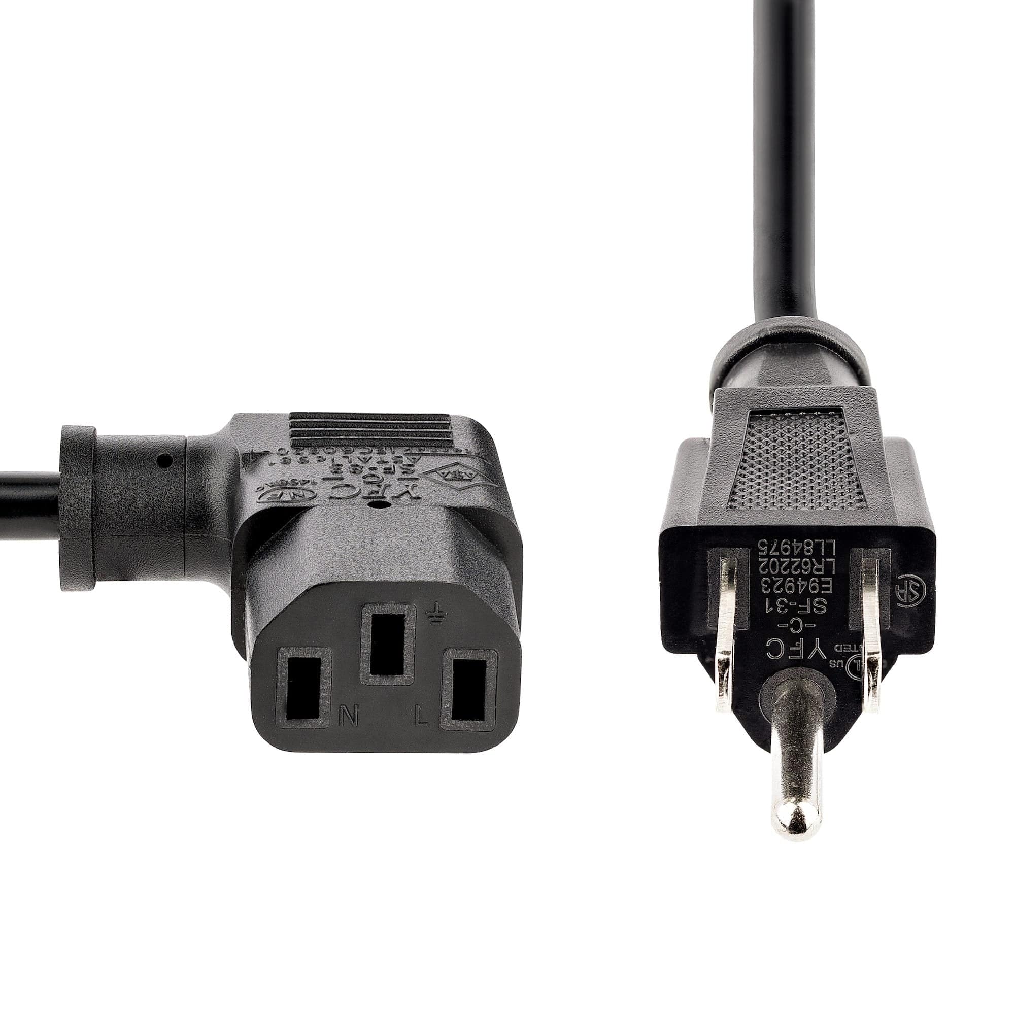 Startech PXT101L10 10ft (3m) Computer Power Cord, 18AWG, NEMA 5-15P to Right Angle C13, 10A 125V, Black Replacement AC Power Cord, Printer Power Cord, PC Power Supply Cable, Monitor Power Cable - UL Listed