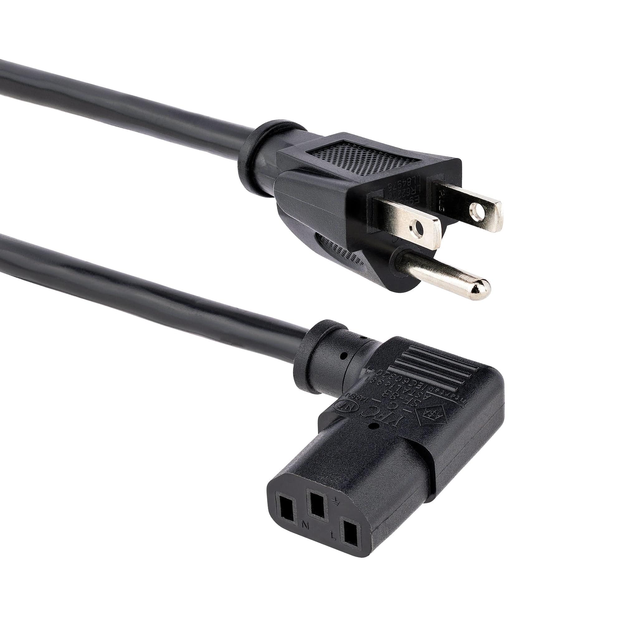 Startech PXT101L3 3ft (1m) Computer Power Cord, NEMA 5-15P to Right Angle C13, 10A 125V, 18AWG, Black Replacement AC Power Cord, Printer Power Cord, PC Power Supply Cable, Monitor Power Cable - UL Listed
