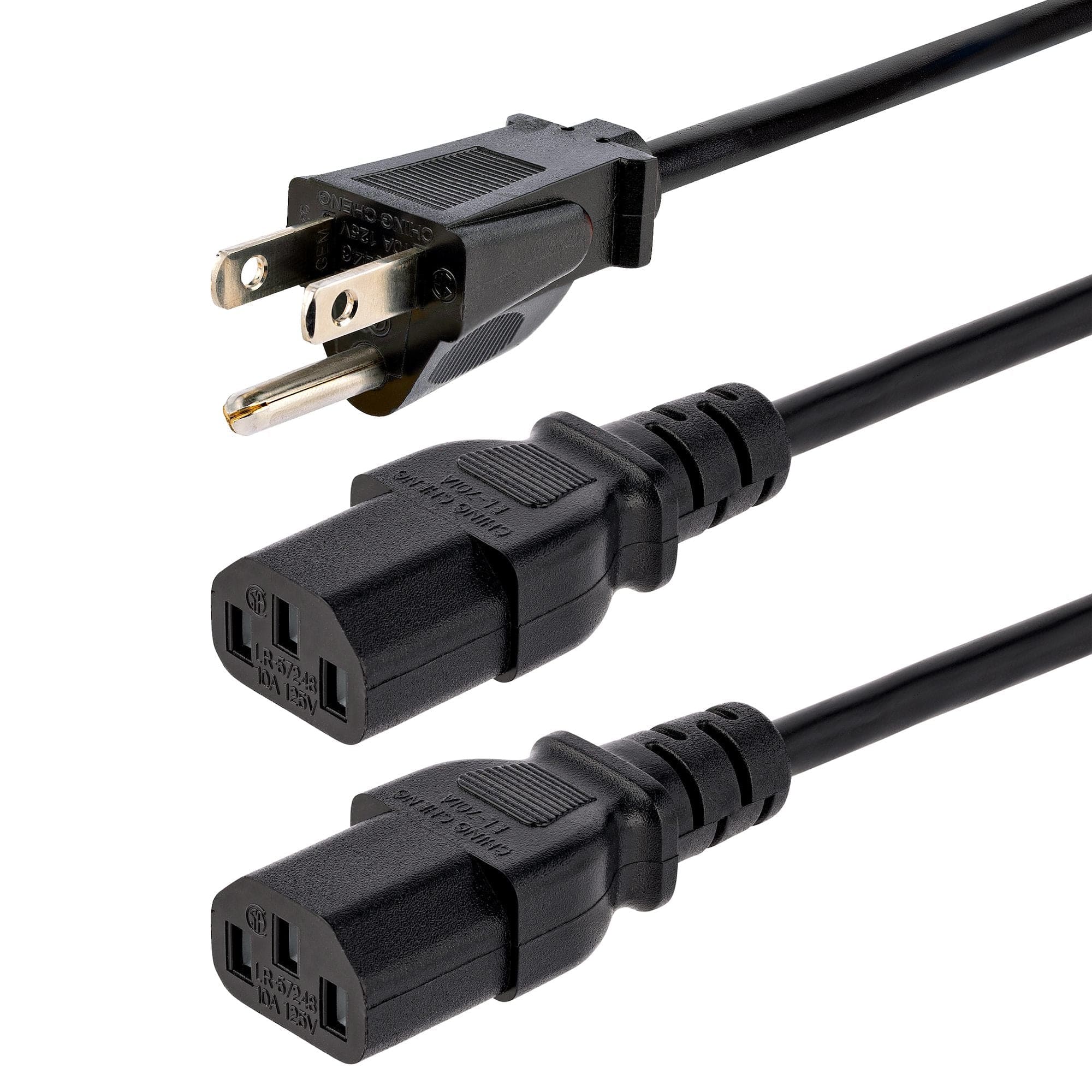 Startech PXT101Y 6ft (2m) Computer Power Cord Y Splitter, NEMA 5-15P to 2x C13, 10A 125V, 18AWG, Black AC Power Splitter Cord, PC Power Supply Cable, Dual Monitor Power Cable - UL Listed