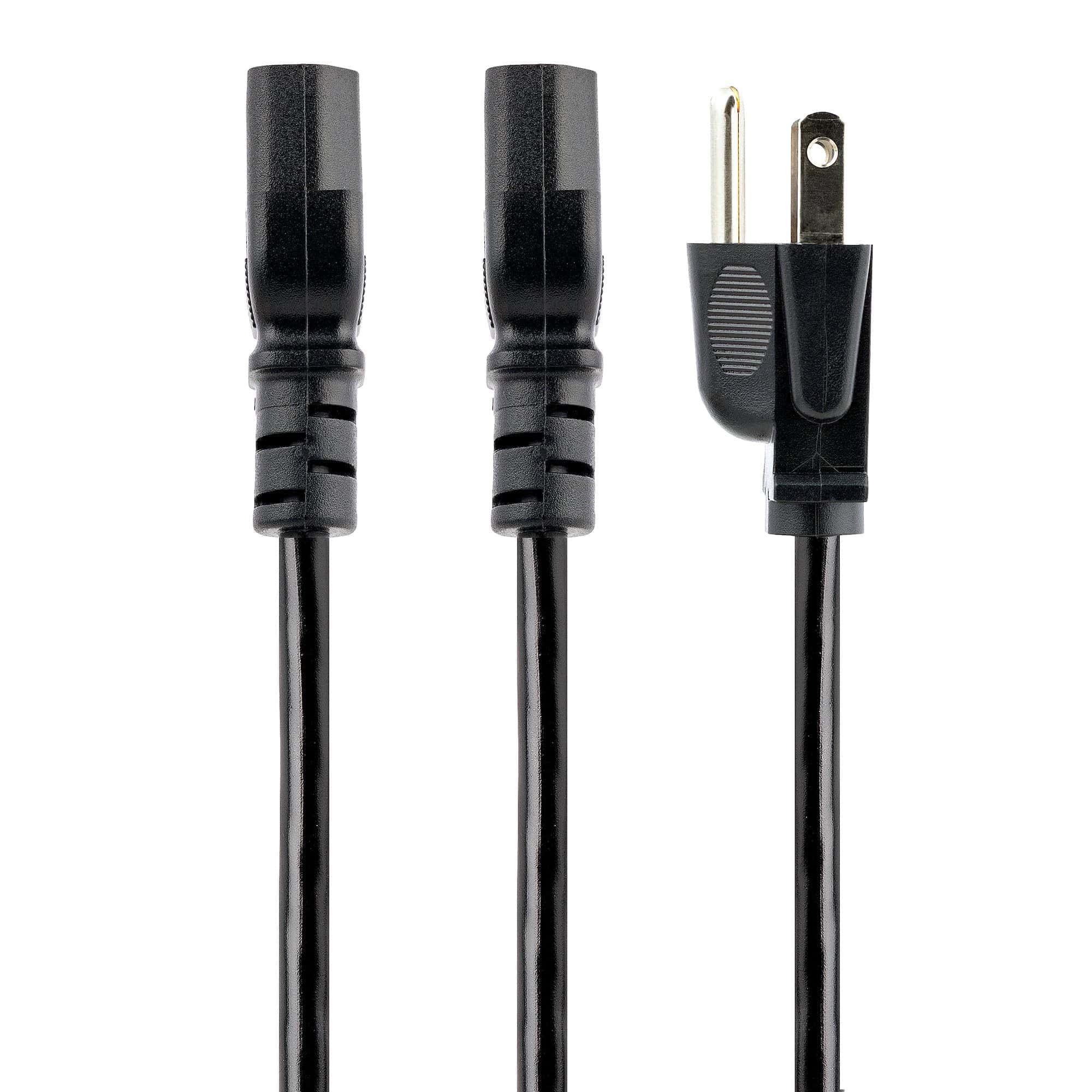 Startech PXT101Y 6ft (2m) Computer Power Cord Y Splitter, NEMA 5-15P to 2x C13, 10A 125V, 18AWG, Black AC Power Splitter Cord, PC Power Supply Cable, Dual Monitor Power Cable - UL Listed