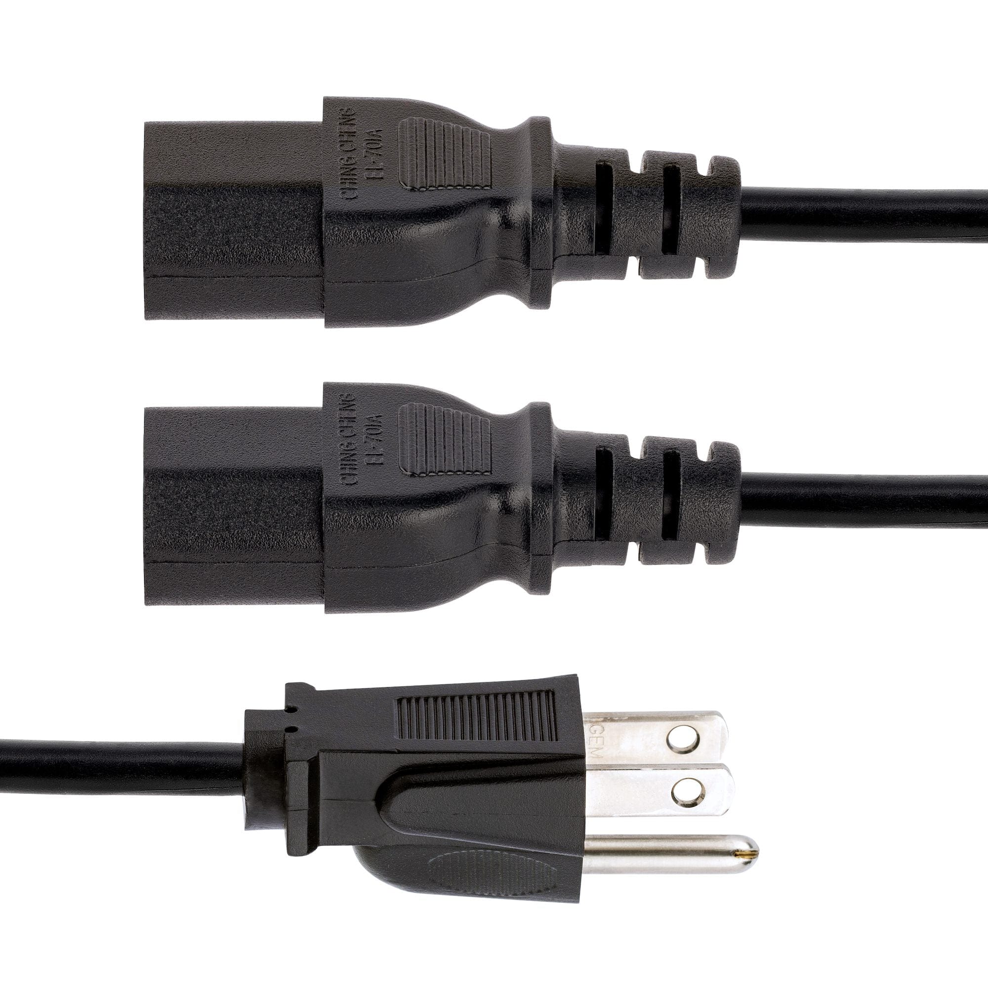 Startech PXT101Y 6ft (2m) Computer Power Cord Y Splitter, NEMA 5-15P to 2x C13, 10A 125V, 18AWG, Black AC Power Splitter Cord, PC Power Supply Cable, Dual Monitor Power Cable - UL Listed