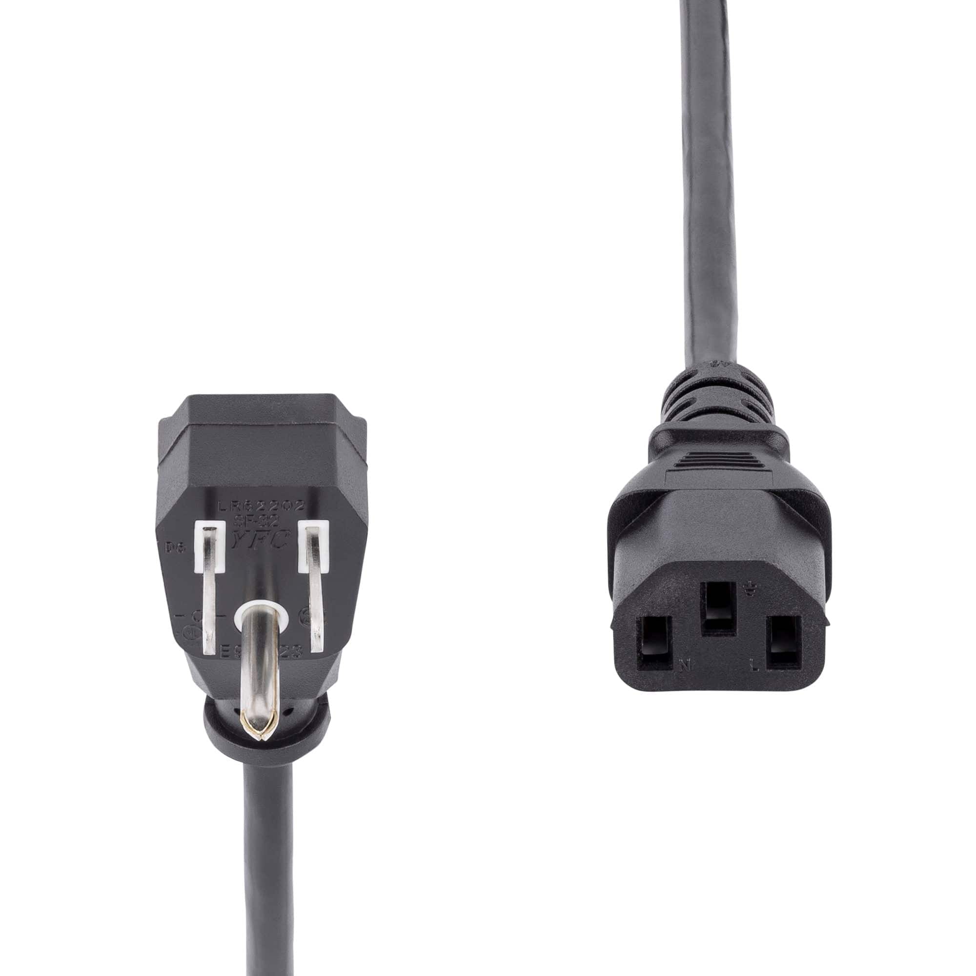 Startech PXTF10110 10ft (3m) Computer Power Cord, Flat NEMA 5-15P to C13, 10A 125V, 18AWG, Black Replacement AC Power Cord, Printer Power Cord, PC Power Supply Cable, Monitor Power Cable - UL Listed