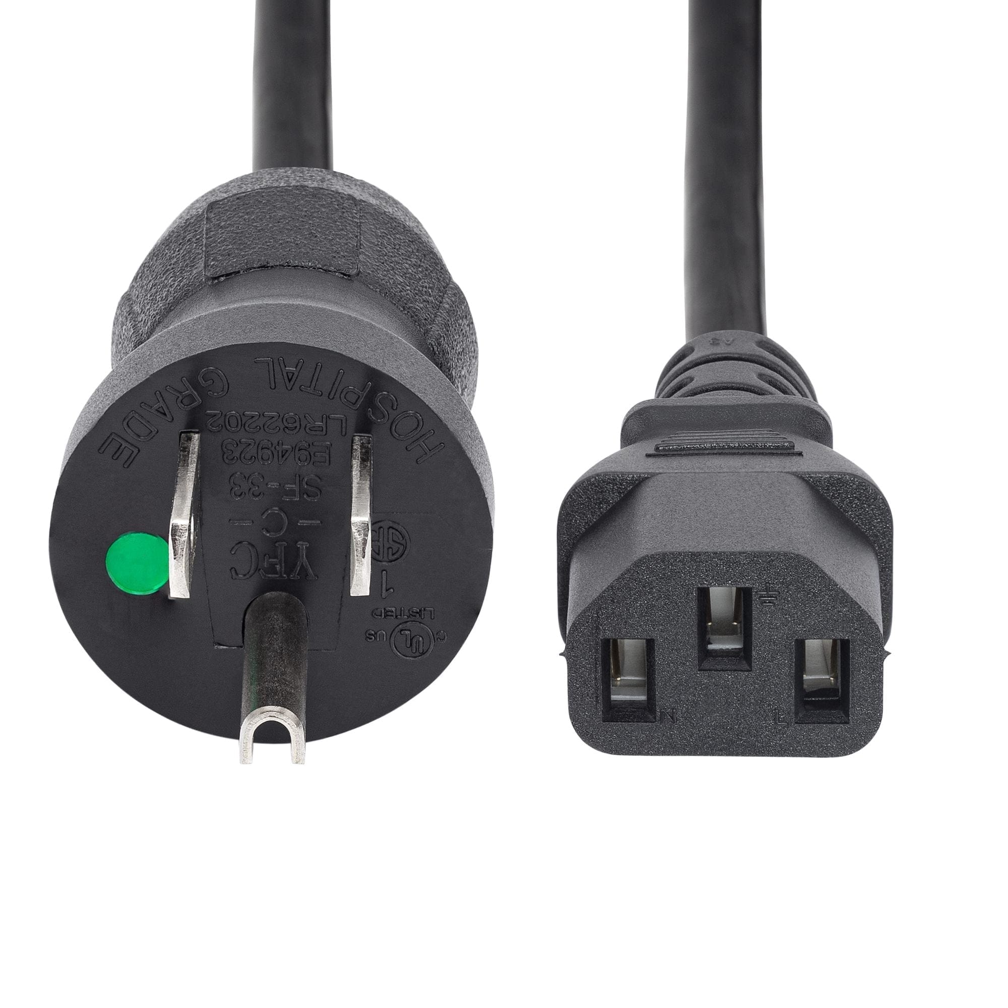 Startech PXTMG1016 6ft (2m) Hospital Grade Power Cord, 18AWG, NEMA 5-15P to C13, 10A 125V, Green Dot Medical Power Cable, PC Power Supply Power Cable, Printer / Monitor Power Cable - UL Listed