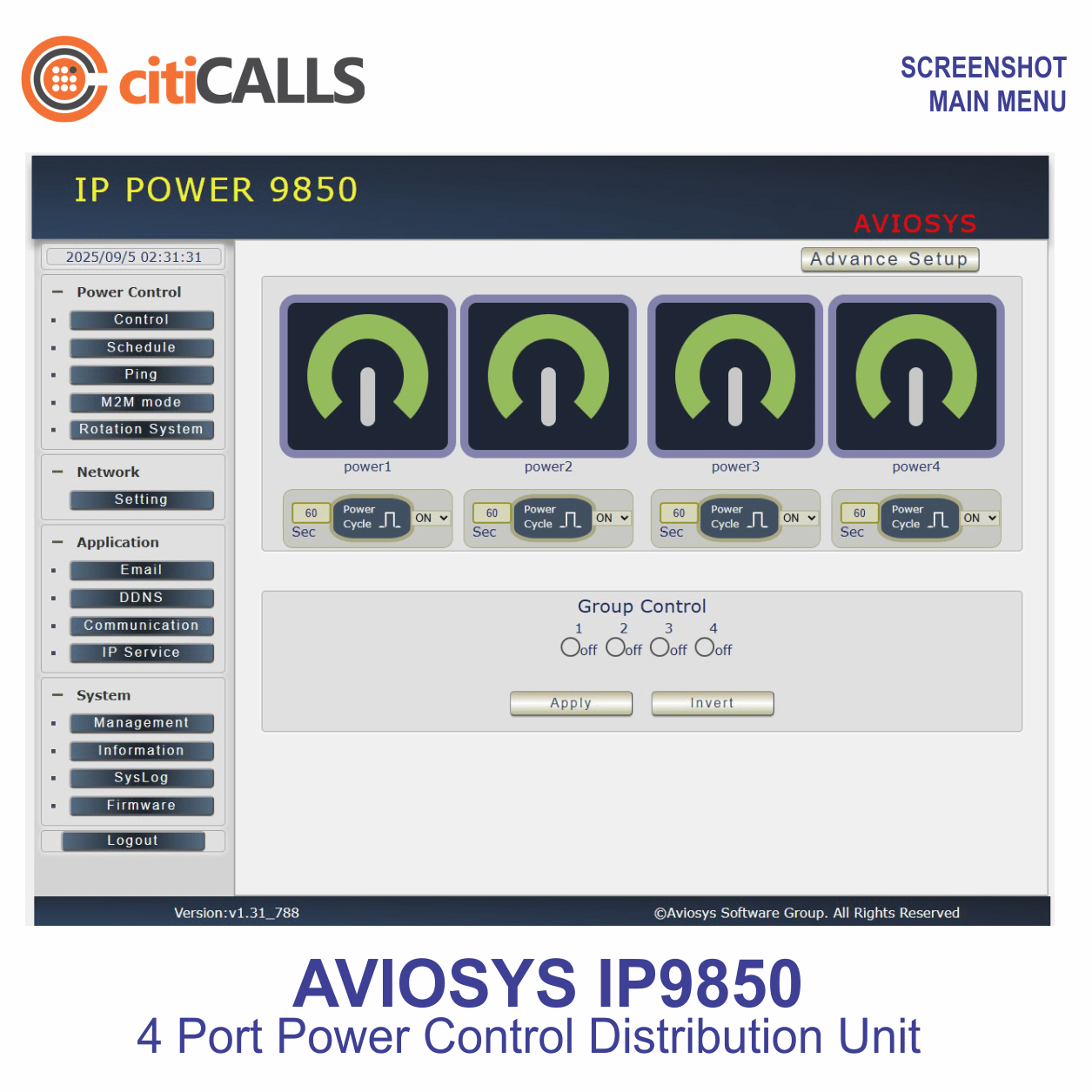 Aviosys IP9850 4 Port Web Power Distribution Controller Switch Unit PDU w Auto-Ping