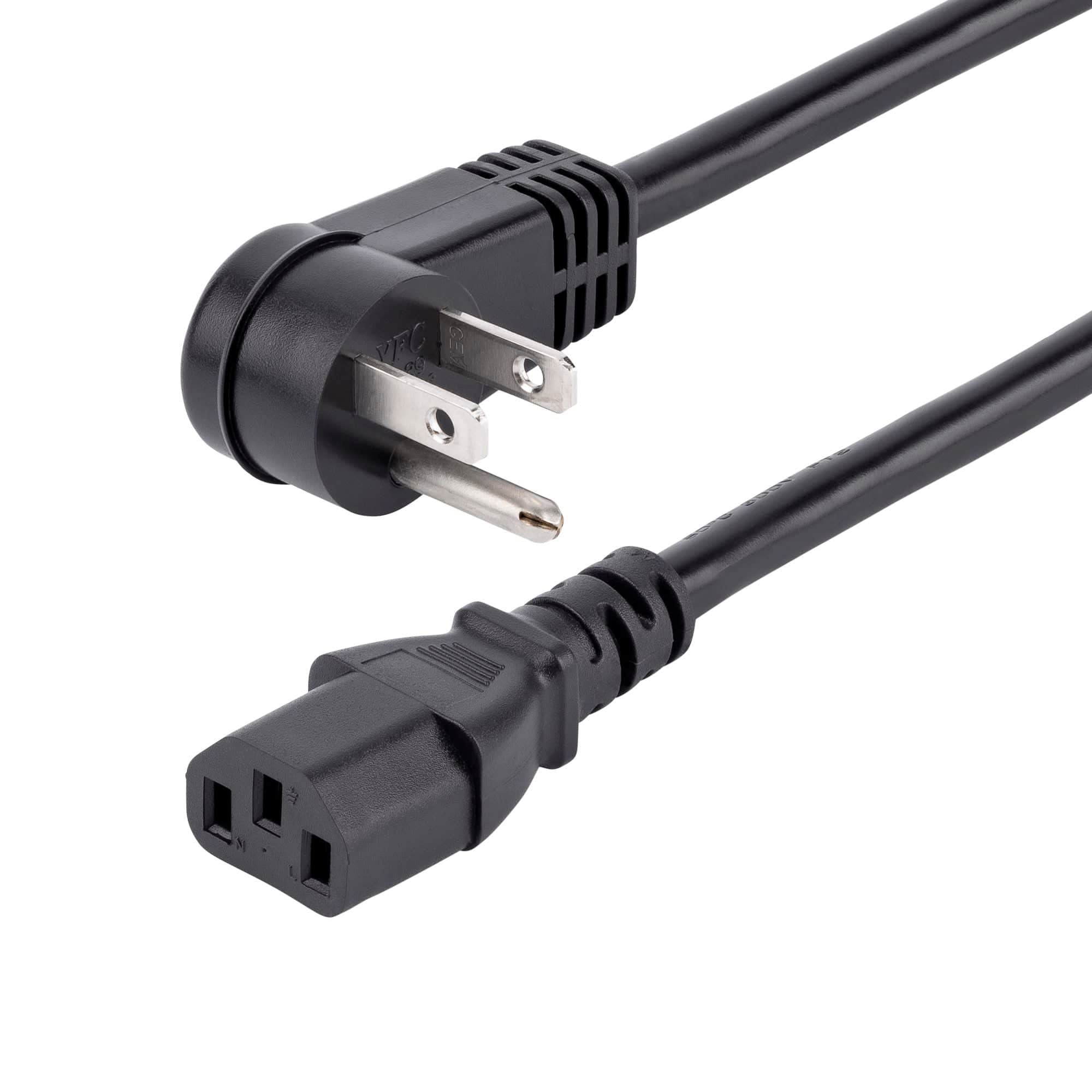Startech PXTR1016 6ft (2m) Computer Power Cord, Right Angle NEMA 5-15P to C13, 10A 125V, 18AWG, Black Replacement AC Power Cord, Printer Power Cord, PC Power Supply Cable, Monitor Power Cable - UL Listed