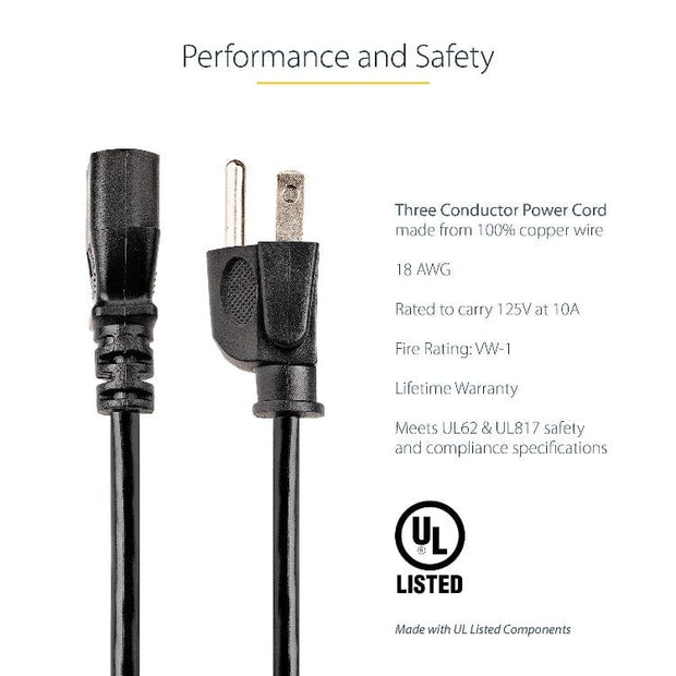 Startech PXT101146 6FT 14AWG Heavy Duty Power Cord NEMA5-15P 15A for Server and PDU